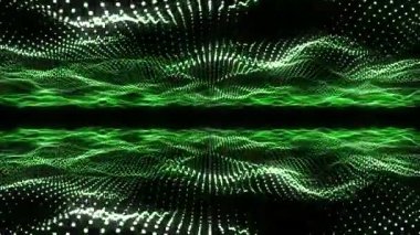 Animation abstract digital green particles waves.