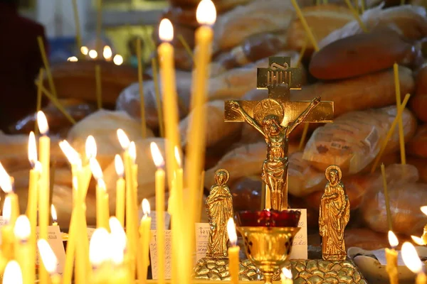 Похоронна Служба Похоронна Літургія Православній Церкві Християни Світять Свічки Перед — стокове фото