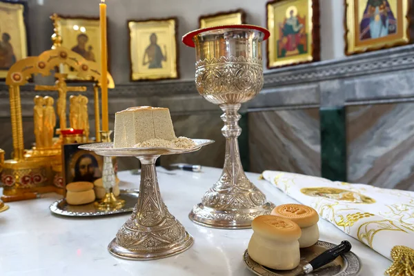 Throne Orthodox Church Prosphora Prosper Church Bread Chalice Used Communion — стокове фото