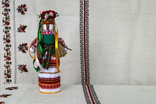 Traditional Ukrainian Folk Dolls Motanka Handmade Doll Folk Costume Background — Stock Photo, Image