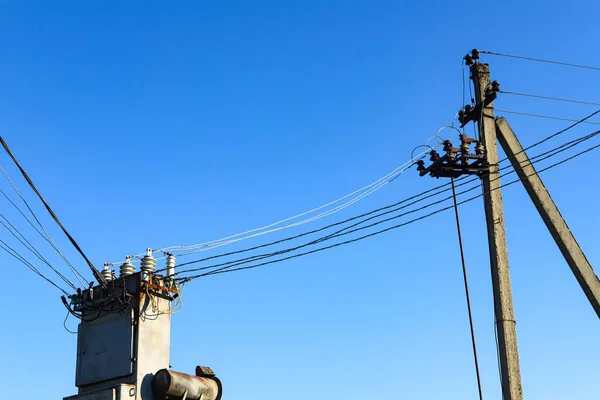 Street Transformer Substation Power Lines Insulating Cuffs Electric Wires Power — ストック写真