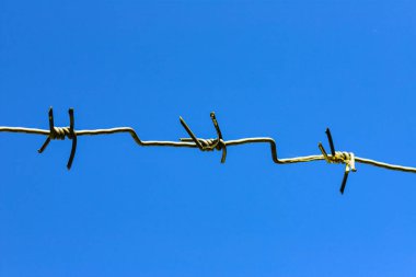 Bozulabilir mavi bir gökyüzünde dikenli, soğuk bir tel. Dikenli teller. Yasak bölge, kısıtlama.