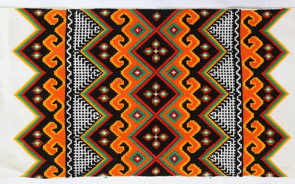 National ornament on Ukrainian embroidery. Ornamentation of old Ukrainian towels and tablecloths, embroidery and placement of patterns. Home-woven fabric. Handmade. Embroidery of the late 19-20 th century.