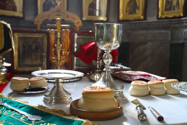 Chleb Liturgiczny Proskury Który Jest Wykorzystywany Podczas Nabożeństwa Prawosławnego Srebrne — Zdjęcie stockowe