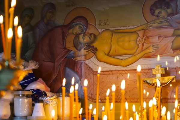 Пам Ять Про Мертвих Свічки Палять Пам Ятній Свічці Православній — стокове фото