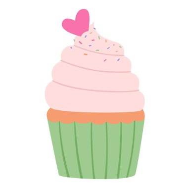 Festively decorated cupcakes for Happy Valentines Day. Vector cartoon style illustration of sweet cupcake.