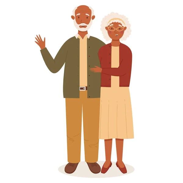 Happy Senior Couple Black Skinned Woman Man Stylish Look Senior — Stock Vector