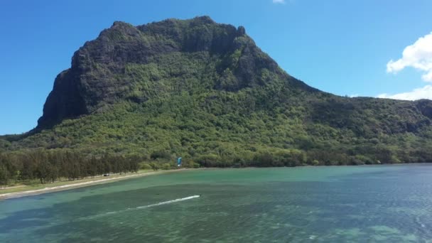 Vista Aérea Kitesurf Desde Laguna Cometas Isla Mauricio — Vídeos de Stock