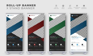 Modern şirket yaratıcı iş rulo ya da sergi pazarlama x standı bayrak tasarım şablonu çekin