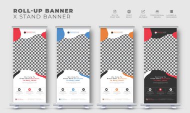 Modern şirket yaratıcı iş rulo ya da sergi pazarlama x standı bayrak tasarım şablonu çekin