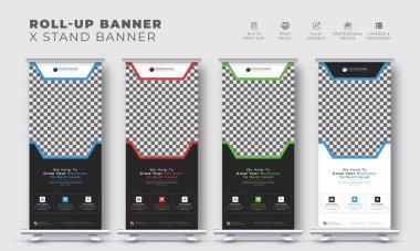Modern şirket yaratıcı iş rulo ya da sergi pazarlama x standı bayrak tasarım şablonu çekin