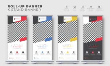 Modern şirket yaratıcı iş rulo ya da sergi pazarlama x standı bayrak tasarım şablonu çekin