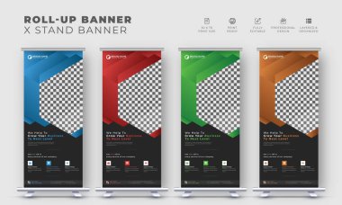 Kurumsal işletmeler açılır ya da sergi standı gösterilir Soyut stil tasarım şablonu ile afiş çekin