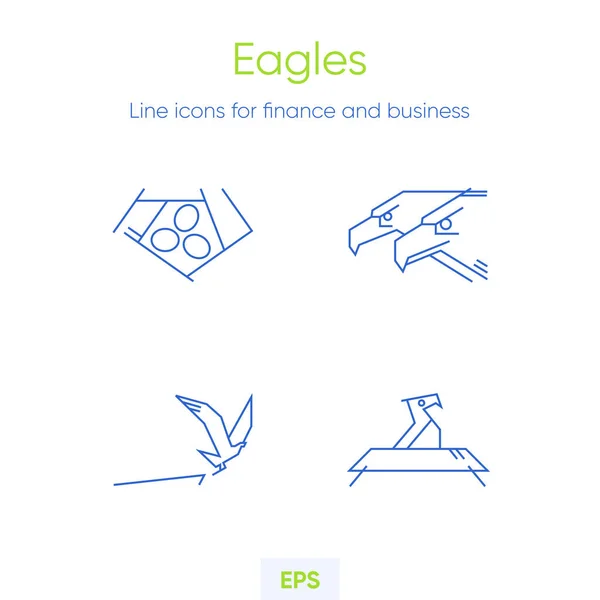 Eagles, Hawks, Falcons ikonu hazır. Hayvan temalı çizgi simgeleri. Monolin vektöründe minimalist stil. Soyut Siluet Şahin Kartal Logo Vektör Şablonu.