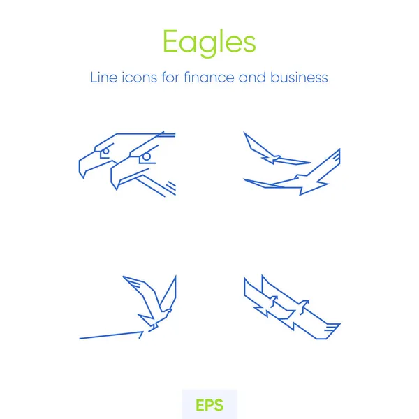 Eagles, Hawks ikonu hazır. Hayvan temalı çizgi simgeleri. Monolin vektöründe minimalist stil. Soyut Siluet Şahin Kartal Logo Vektör Şablonu.