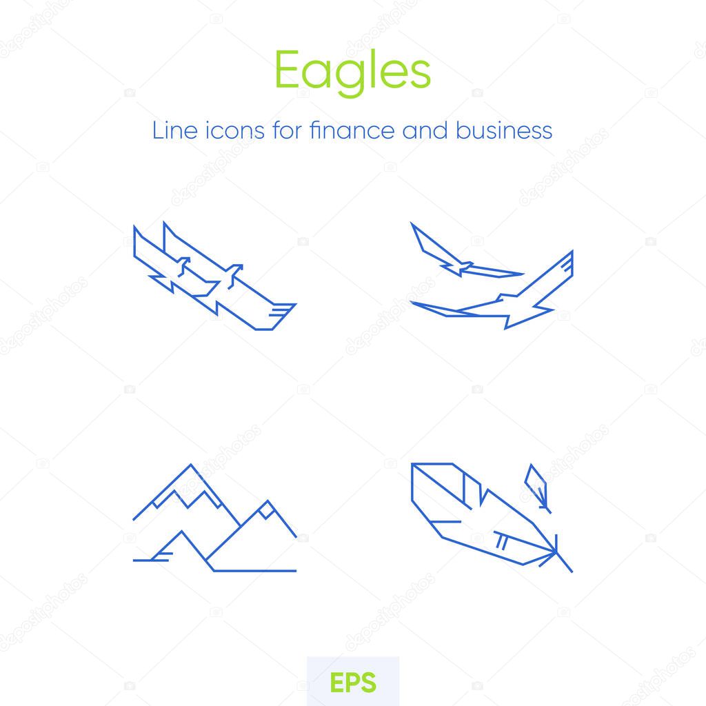 Eagles, Falcons icon set. Animal themed line icons. Minimalist style in monoline vector. Abstract Silhouette Falcon Eagle Logo Vector Template.