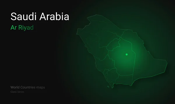 Suudi Arabistan 'ın yaratıcı haritası. Politik harita. Ar Riyad. Suudi Arabistan 'ın başkenti. Cam harita. Riyad.