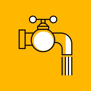 Musluk ve su damlası tasviri. Su musluğu ana hatları simgesi