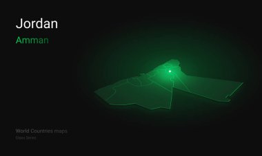 Jordan 'ın yaratıcı haritası. Politik harita. Amman. Ürdün 'ün başkenti. Dünya Ülkeleri sınırları olan haritalar. Cam izometrik seriler. Ürdün Haşimi Krallığı
