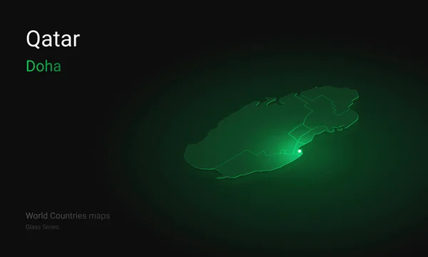 Katar 'ın yaratıcı haritası. Politik harita. Doha! Katar 'ın başkenti. Dünya Ülkeleri sınırları olan haritalar. Cam izometrik seriler. Arap Yarımadası.