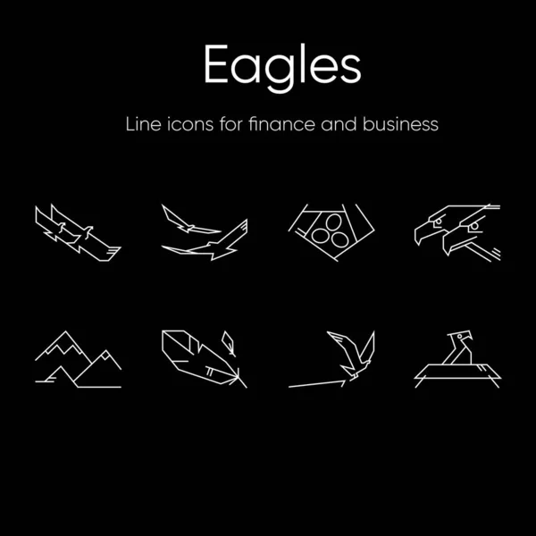 Şahinler, kartal simgesi seti. Finans ve İş konularında kullanılacak kartal ve şahinleri tasvir eden Eagles çizgisi simgeleri. Bir dizi temiz hayvan temalı çizgi ikonu. Finansal Piyasalar, Yatırım, İş, Hisseler. Dağ tüyleri