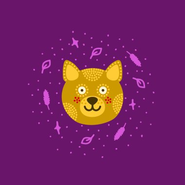 Renkli bir arka planda izole edilmiş çizgi film tarzında komik bir kedinin duygularının ifadesiyle baş.