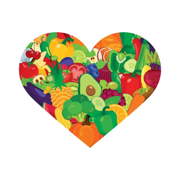 Jantung Berbentuk Buah Buahan Dan Sayuran Ikon Vektor Simbol Gaya - Stok Vektor
