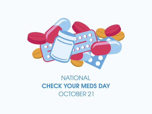 Vecteur National Check Your Meds Day Pile Médicaments Pilules Capsules — Image vectorielle