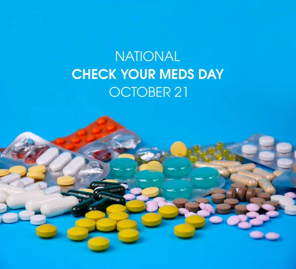 National Check Your Meds Day Imágenes Stock Montón Medicamentos Píldoras —  Fotos de Stock
