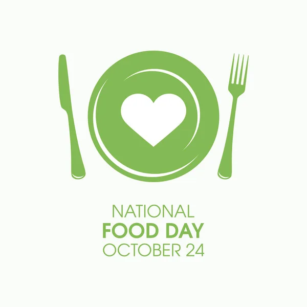 Manifesto Della Giornata Nazionale Dell Alimentazione Con Piatto Posate Verde — Vettoriale Stock