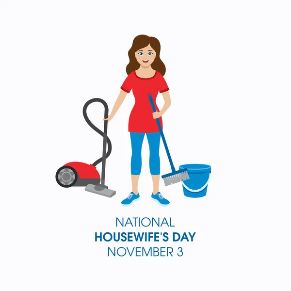 National Housewife Day Poster Com Mulher Alegre Segurando Vetor Aspirador —  Vetores de Stock