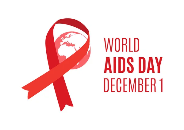 Světový Plakát Den Aids Červenou Stuhou Červená Stuha Vědomí Ikona — Stockový vektor