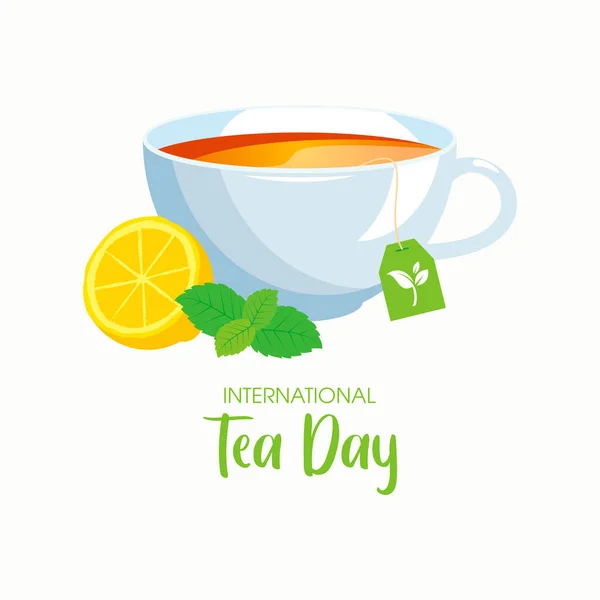 Uluslararası Çay Günü Vektörü Limonlu Nane Yaprağı Ikon Vektörlü Beyaz — Stok Vektör