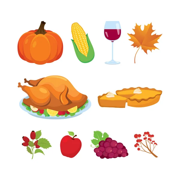 Thanksgiving Colorful Symbol Icon Set Vector Set Traditional Thanksgiving Symbols — Stock Vector