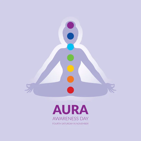 Vecteur Journée Sensibilisation Aura Femme Avec Aura Position Yoga Silhouette — Image vectorielle