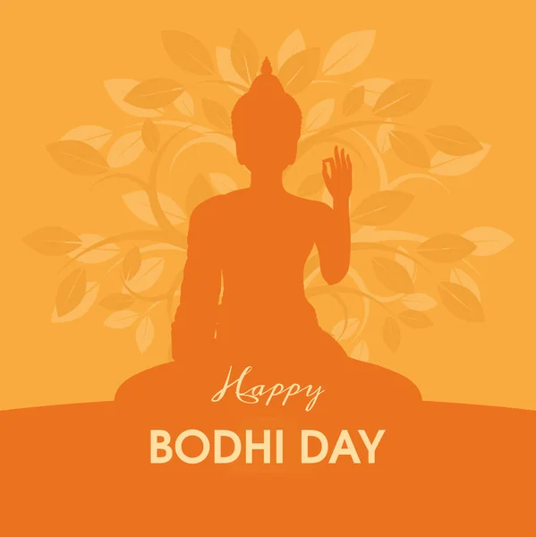 Joyeux Bodhi Day Vecteur Silhouette Bouddha Assis Illustration Vectorielle Arbre — Image vectorielle