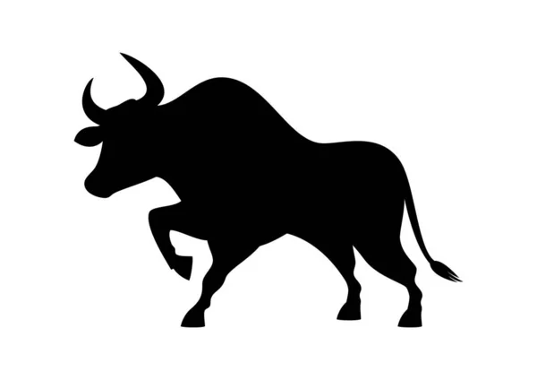 Zwarte Stier Silhouet Icoon Vector Zwarte Buffel Silhouet Pictogram Geïsoleerd — Stockvector