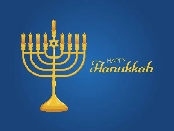 Poster Felice Hanukkah Con Illustrazione Vettoriale Della Menorah Dorata Menorah — Vettoriale Stock