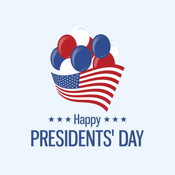 アメリカ国旗と風船ベクトル付きのハッピープレジデンツデーポスター インフレータブル風船アイコンベクトルでアメリカ国旗を振る 幸せな大統領の日のベクトル アメリカの休日 重要な日 — ストックベクタ