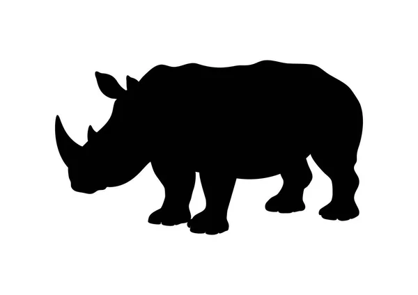 Jeden Nosorožec Černý Silueta Ikona Vektor Ikona Nosorožce Izolovaná Bílém — Stockový vektor