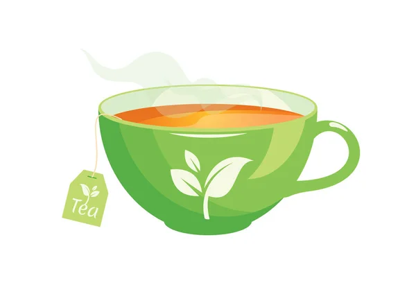 Yeşil Fincan Sıcak Çay Ikonu Vektörü Yeşil Kupa Vektörlü Sıcak — Stok Vektör