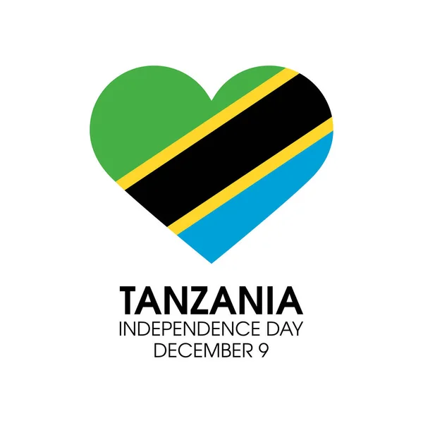 タンザニア独立記念日ベクトル 白い背景ベクトルに孤立したハート型のタンザニアの旗 12月9日重要な日 — ストックベクタ