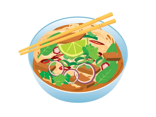 Sopa Pho Con Carne Res Verduras Vector Icono Cuenco Sopa — Archivo Imágenes Vectoriales