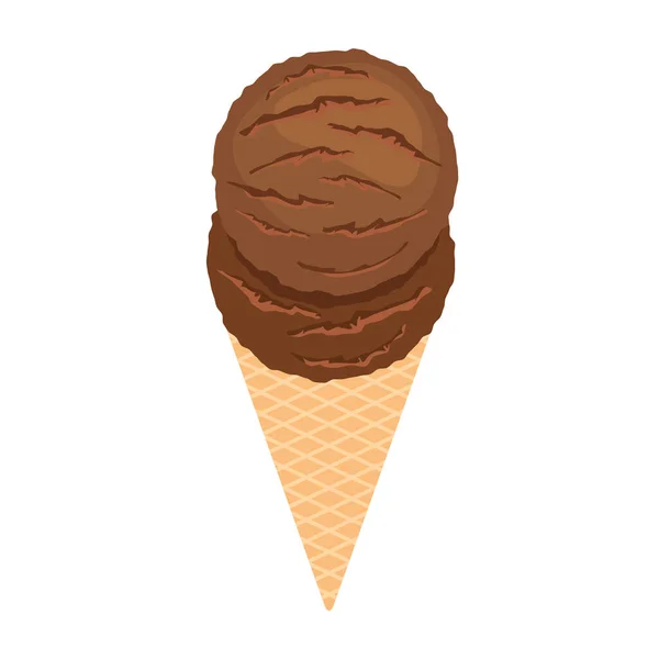 One Delicious Chocolate Scoop Ice Cream Cone Icon Vector Two — Stock Vector