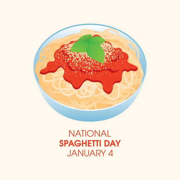 Національний День Спагеті Чаша Спагеті Томатним Соусом Сиром Вектором Листя — стоковий вектор