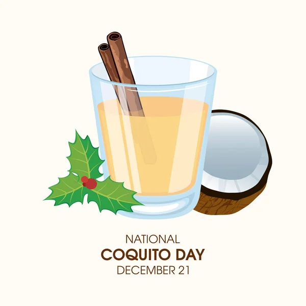 Wektor Narodowego Dnia Coquito Portorykański Ajerkoniak Cynamonem Wektorem Ikony Kokosowej — Wektor stockowy