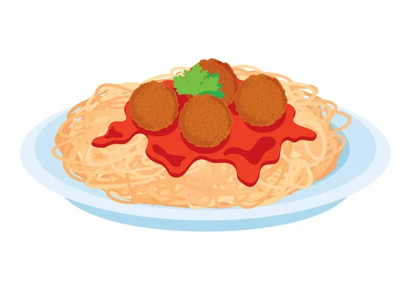 Spaghetti Mit Frikadellen Und Tomatensauce Teller Mit Spaghetti Pasta Ikone — Stockvektor