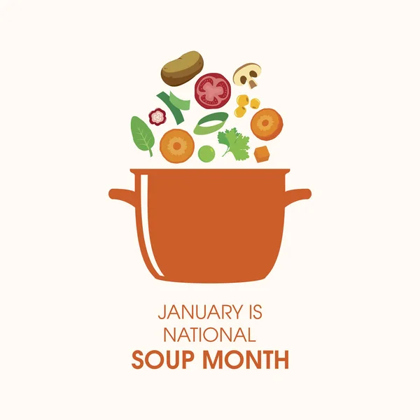 January National Soup Month Vector Vegetables Flying Pot Vector Pot — Stock Vector