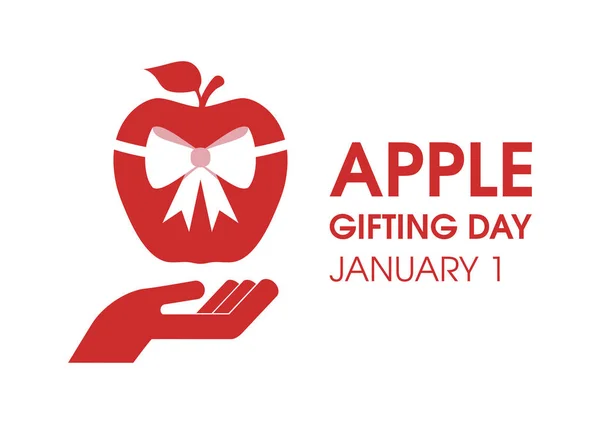Apple Gifting Day Vector Hand Giving Red Apple Ribbon Icon — Vetor de Stock