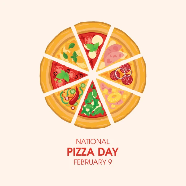 National Pizza Day Vektor Různé Druhy Vektorů Pizzy Celá Pizza — Stockový vektor